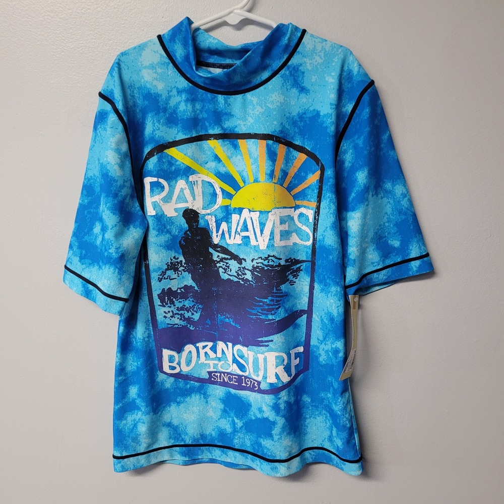 Cherokee Boys Rash Guard Swim Shirt Blue Tie Dye‎ Rad Waves UPF 50+ Size L 12-14